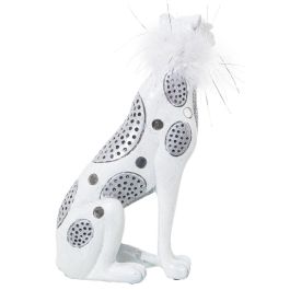 Figura Decorativa Alexandra House Living Blanco Plateado Plástico Leopardo 12 x 15 x 27 cm