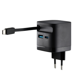 Intenso W65ACIC Cargador de Pared GaN 65W con 3 Puertos (2 USB-C, 1 USB-A) PD 3.0, PPS, QC 4.0, Negro, Enchufe EU