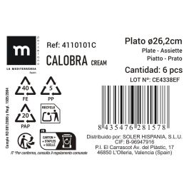 La Mediterranea Plato Llano Calobra Crema Ø26.2 cm (12 Unidades)