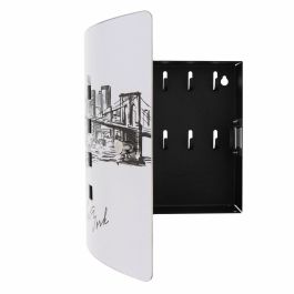 BURG-WÄCHTER 6204/10 Ni Armario para Llaves Skyline NY con Puerta Acero Inoxidable Serigrafiada y Caja Acero Galvanizado Negro Cierre Magnético Ajustable