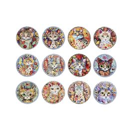 DKD Home Decor Posavasos Shabby de Dolomita y Corcho con Diseño de Gato Multicolor 10.8 x 10.8 cm (72 Unidades)