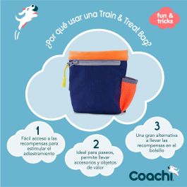 Coachi Train & Treat Bag | Bolsa de Recompensas para Adiestramiento y Paseo de Perros | Azul-Coral, Forro Reversible, Bolsillo Cremallera
