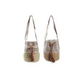 DKD Home Decor Bolso Boho Marrón Multicolor Poliéster Fibra Asa 54cm 23x25x23 cm - Pack 4 Unidades Surtidas