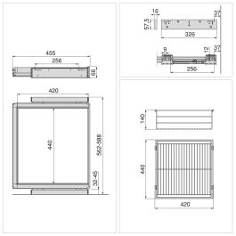Emuca Kit de cajón de alambre y bastidor regulable Quartz para armarios, guías de cierre suave y extracción total, Módulo 60cm, Acabado Titanio