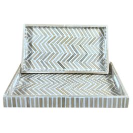 DKD Home Decor Bandeja Decoración Tropical de Bambú y Resina, Marrón y Blanco, 27x46x4.5 cm, Set de 2 piezas, Mosaico Precio: 38.78999971. SKU: B1DFKKYLRY