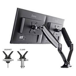 Iiyama Soporte Doble de Monitor con Gasfeder, Para 2 Pantallas de 10"-27" y 5 kg, Montaje Pinza/Atornillado VESA 100x100/75x75 mm, Negro