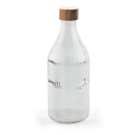 La Mediterranea Botella Vidrio Redonda Tapa Metal Wood 1L