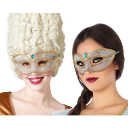 Máscara Veneciana Azul con Encaje Blanco y Ribetes Dorados, Adornada con Joya Turquesa - Ideal para Carnaval y Eventos Elegantes Precio: 1.49999949. SKU: B19QE5M9XD