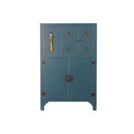 Cajonera Oriental DKD Home Decor Azul Petroleo Dorado 27 x 100 x 63 cm