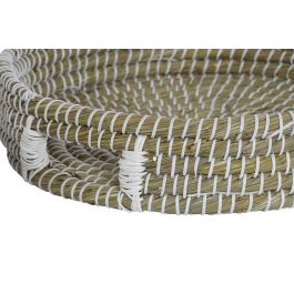 DKD Home Decor Bandeja Balines Decorativa de Seagrass, Colores Natural y Blanco, Set de 3 Bandejas, Dimensiones 43x43x9.5 cm
