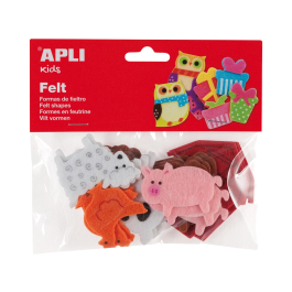 Apli Figuras de fieltro con forma de animales para manualidades, bolsa de 18 unidades surtidas, 6 cm