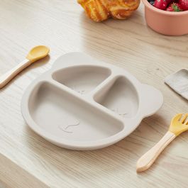 Tom et Zoe Plato Silicona para Bebé, Forma de Oso Gris con 3 Compartimentos, Colección Puericultura, 20 cm