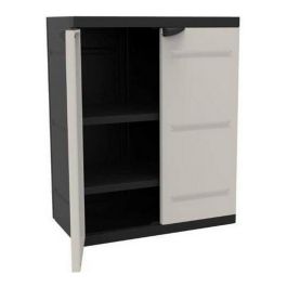 Plastiken TITANIO Armario bajo 2 puertas con estantes Beige y Negro A70 x P44 x H88 cm