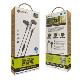 Muvit Auriculares E57 Negro con Micrófono, Almohadillas Ergonómicas y Certificación Ecológica