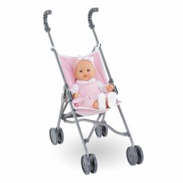 Corolle Cochecito de caña rosa ligero y plegable, 2 puntos de cierre de seguridad, para muñecas de 36-42 cm, desde 3 años