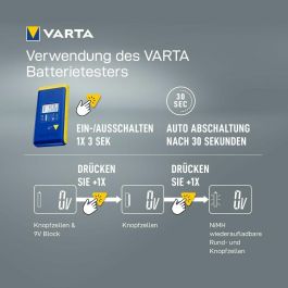 Varta Comprobador de pilas LCD 893101111, para pilas redondas y de botón, compatible con alcalino, litio, zinc carbono y NiMH, con apagado automático
