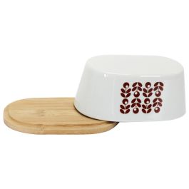 Home Deco Factory Mantequera Retro Flor o Manzana Bambú Porcelana 17x10,5 cm