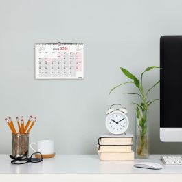 Finocam Calendario de Pared para Escribir 2026, Anual S-210x150 mm, Planificador Espiral con Colgador, Festivos y Fases Lunares