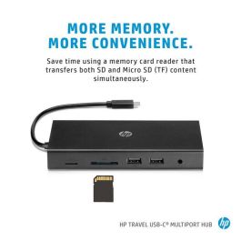 HP Concentrador Multipuerto USB-C de Viaje con 2x USB 3.0, 2x USB 2.0, RJ-45, Audio, Lector SD/TF y Carga PD 65W