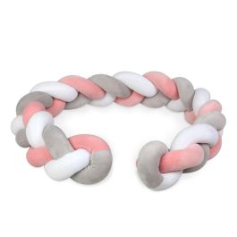 KioKids Trenza Protectora Cuna y Cama Chichonera Acolchada Bebé Rosa y Gris 1,50M