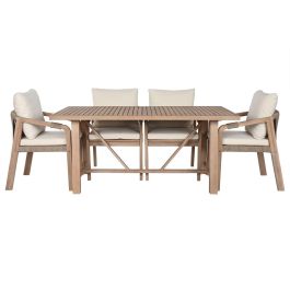 DKD Home Decor Mesa Comedor Terraza y Jardín Roda Marrón Beige Acacia/Poliéster 170 x 90 x 75 cm Set 7 Piezas