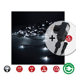 Edm Cortina icicle easy-connect multifunción, blanco frío, 2x0,5m, 12 tiras, 40 LEDs, IP44 interior/exterior