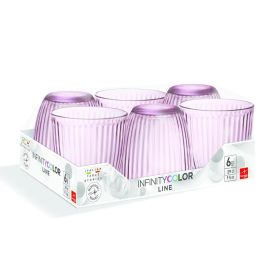 Bormioli Rocco Set 6 Vasos Bajos Vidrio 29 cL Line Rosa con Relieve Fabricado en Italia Apto Lavavajillas