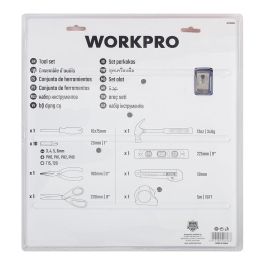 Workpro Juego de Herramientas 17 Piezas Tijera Cúter Cinta Métrica Alicate Nivel Martillo Puntas