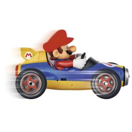 Carrera Mario Kart 8 - Mario Kart RC Mach 8 1:18, Coche de Carreras Control Remoto, Diseño Azul y Amarillo, Hasta 9 km/h, para +6 Años