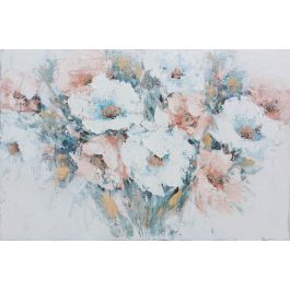 DKD Home Decor Cuadro Decorativo Lienzo Ramo Flores Shabby Chic Pintado a Mano Azul Rosa 120x80x3.5cm Pack 3 Unidades