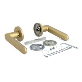 Jandel 1320 Juego de Manivelas Modelo Shape Aluminio con Roseta Ø50mm, Perfil Ultrafino 5mm, Acabado Latón Mate para Puertas