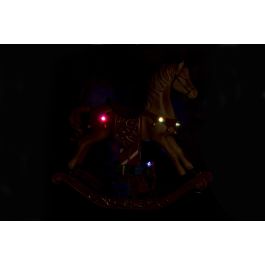 DKD Home Decor Figura Navidad Caballo Tradicional con LED, Resina, Pilas AA, Marrón Rojo 10x32x34 cm