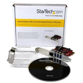 StarTech.com PEXUSB3S3 Tarjeta de Red Ethernet Gigabit y Hub USB 3.0 de 3 Puertos PCIe 2.0 Perfil Bajo