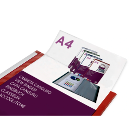 Liderpapel Carpeta 60 Fundas Canguro PP DIN A4 Rojo Translucido Portada y Lomo Personalizable