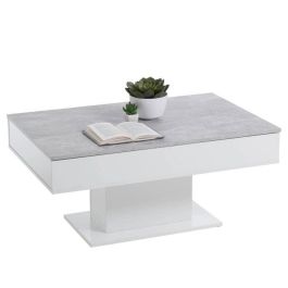 Mesa de centro bicolor con tapa corrediza - Decoración LA gris hormigón y blanco brillante - L100 x H46,1 x D65 cm - Fabricada en Alemania