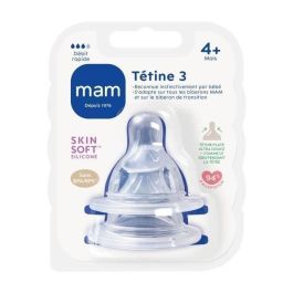 MAM Tetina Anatómica para Biberón de Silicona Flujo Rápido Nivel 3 Pack 2 Unidades Transparente Diseño Succión Natural Similar Seno