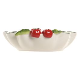DKD Home Decor Ensaladera Cottage de Gres Blanca y Roja con Tomates 24 x 7 x 25 cm Apta para Lavavajillas