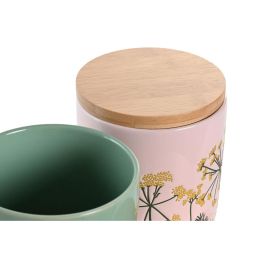 Bote Shabby DKD Home Decor Verde Rosa 11.5 x 12 x 11.5 cm (2 Unidades)