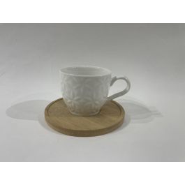 DKD Home Decor Tazas de Café Básicos de Porcelana y Bambú Blancas 90ml Set de 6 (6.4 x 5.2 x 8.8 cm)