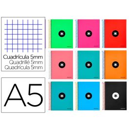 Cuaderno Espiral A5 Micro Antartik Tapa Forrada120H 90 gr Cuadro 5 mm 5 Bandas 6 Taladros Colores Surtidos 18 unidades