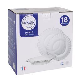 Duralex Vajilla Paris Transparente 18 Piezas (Llana 26 cm, Hondos 23 cm, Postre 20.5 cm) (2 Unidades)