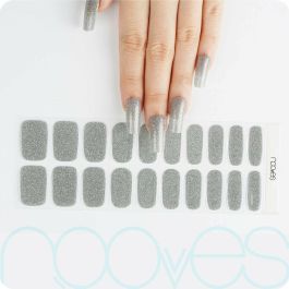 Nooves Láminas de Uñas de Gel Dazzling Diva Premium Glam Precuradas Glitter Gris, 20 Uds. Fácil Aplicación, Hasta 2 Semanas Duración.