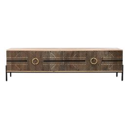 Mueble de TV Home ESPRIT Negro Dorado Natural Madera Madera de mango 180 x 40 x 50 cm