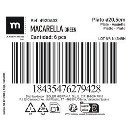 La Mediterranea Plato 20,5 cm "Macarella Green" - 20,6 x 20,5 x 2 cm (24 Unidades)