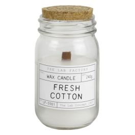 Home Deco Factory Tarro con Vela Mecha Madera Colección Apothicaire 240g Cera Aroma Retro Elegante Bote Cristal 7.8x14cm