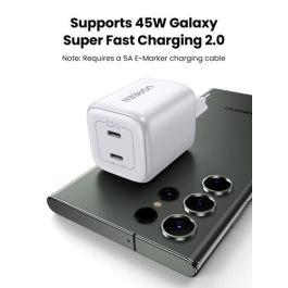 UGREEN Nexode 45W Cargador USB-C Dual PD 3.0 QC 4 (25W+20W) Blanco para Carga Rápida Universal