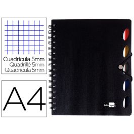 Cuaderno Espiral Liderpapel A4 Micro Executive Tapa Plastico 100H 80 gr Cuadro 5 mm 5 Separadores Con Gomilla Negro