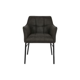 DKD Home Decor Silla Loft Microfibra y Metal, Simil Piel Marrón Oscuro y Negro, 60x60x84 cm, Altura Asiento 52 cm, Desmontable
