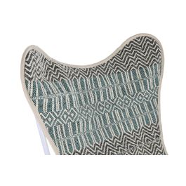 DKD Home Decor Onari Sillon Estilo Boho en Algodon y Hierro, Azul y Blanco, 74x65x90 cm