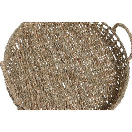 DKD Home Decor Bandeja Tropical de Seagrass y Metal Natural 40 x 15 x 40 cm Set de 2 unidades